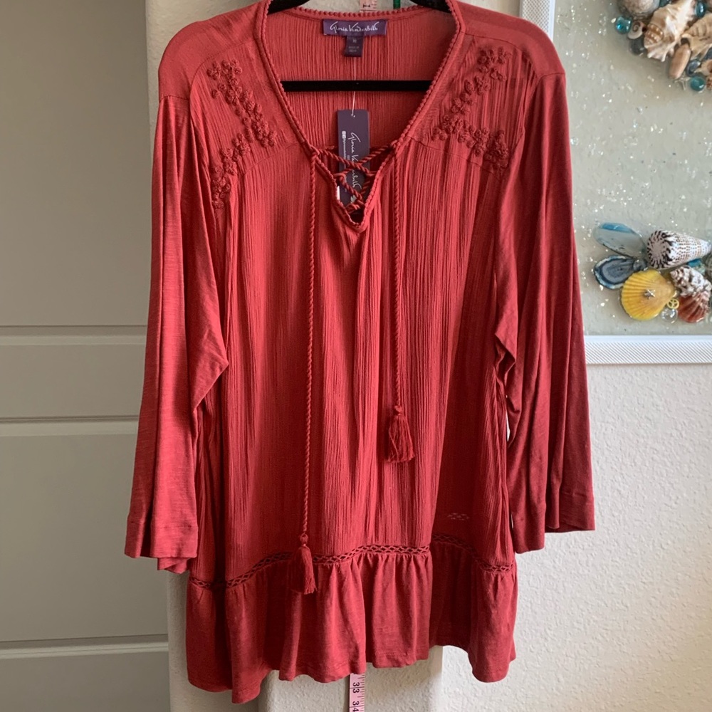 NWT GLORIA VANDERBILT ORANGE BLOUSE SZ XL